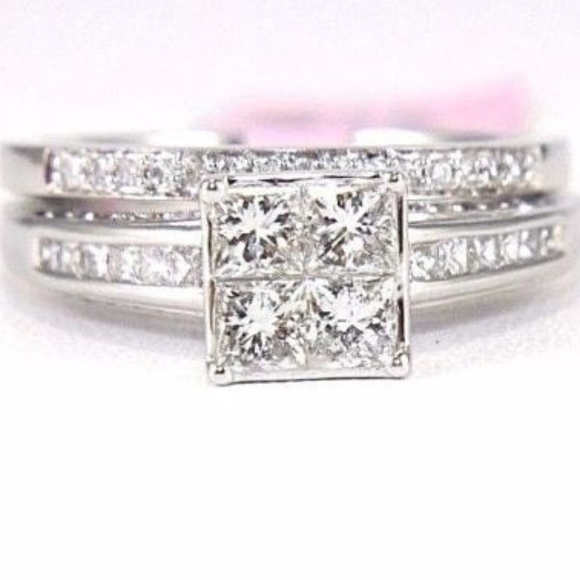 Jewelry - Diamond Solitaire Wedding Ring Band Set WG 1.40Ct